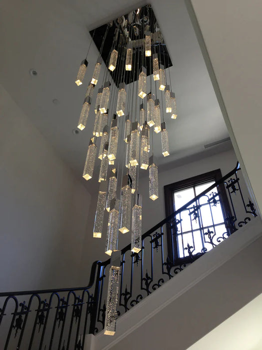 Lámpara de araña de cristal de burbujas de glaciar de lujo ligero en acabado dorado/cromado/negro para escalera/vestíbulo