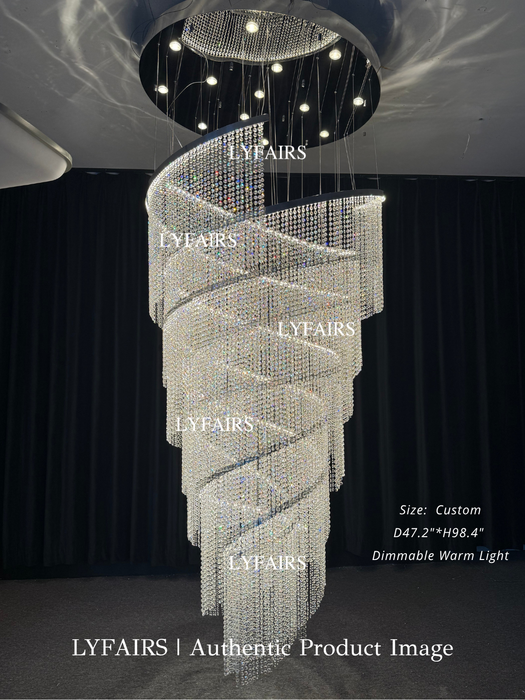 Lampadario di cristallo alto di grandi dimensioni in acciaio inossidabile cromato per ingresso su scala