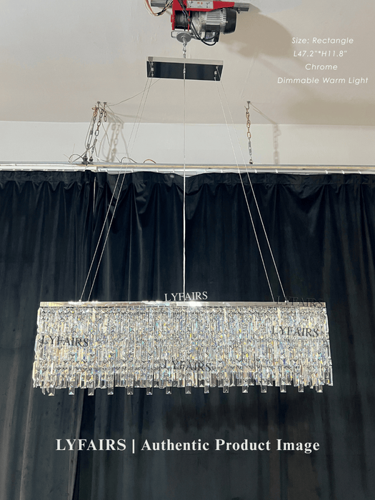Lámpara decorativa cromada/plateada para isla de cocina, lámpara rectangular de cristal para mesa de comedor larga, lámpara colgante redonda para sala de estar