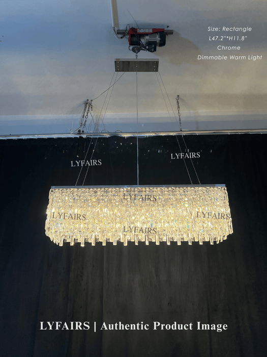 Lámpara decorativa cromada/plateada para isla de cocina, lámpara rectangular de cristal para mesa de comedor larga, lámpara colgante redonda para sala de estar