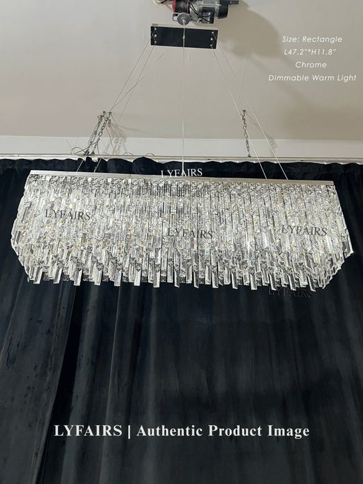 Lámpara decorativa cromada/plateada para isla de cocina, lámpara rectangular de cristal para mesa de comedor larga, lámpara colgante redonda para sala de estar