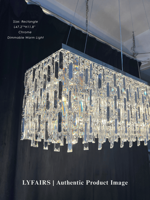 Lámpara decorativa cromada/plateada para isla de cocina, lámpara rectangular de cristal para mesa de comedor larga, lámpara colgante redonda para sala de estar