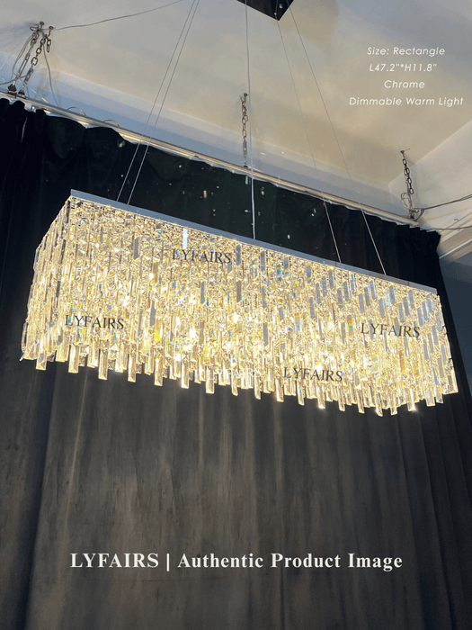 Lámpara decorativa cromada/plateada para isla de cocina, lámpara rectangular de cristal para mesa de comedor larga, lámpara colgante redonda para sala de estar