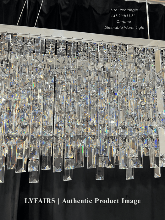 Lámpara decorativa cromada/plateada para isla de cocina, lámpara rectangular de cristal para mesa de comedor larga, lámpara colgante redonda para sala de estar