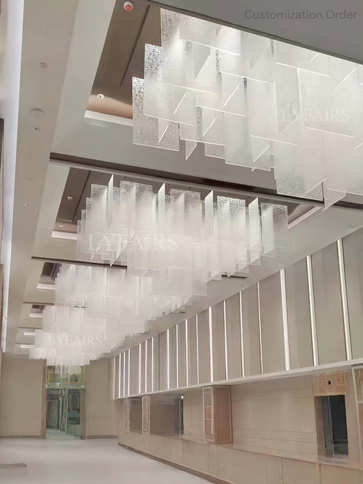 Modern Layered Textured Glass Panel Ceiling Light for Hotel Lobby/Living Room