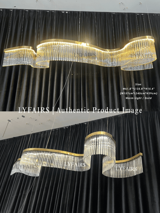 Contemporary Flowing Silhouette Waveform Glass Chandelier