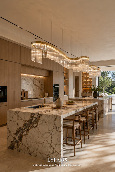 Contemporary Flowing Silhouette Waveform Glass Chandelier