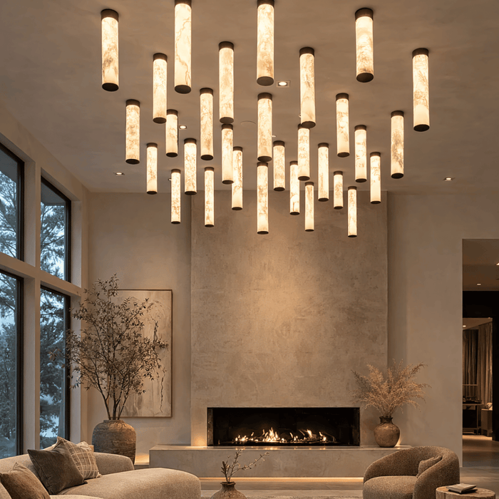 Contemporary Alabaster Cylinder Pendant Ceiling Light for Living Room/Hotel Lobby/Restaurant