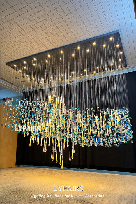 Extra Large Floating Glass Raindrop Colorful Stone Chandelier for Hotel/Restaurant/Villa