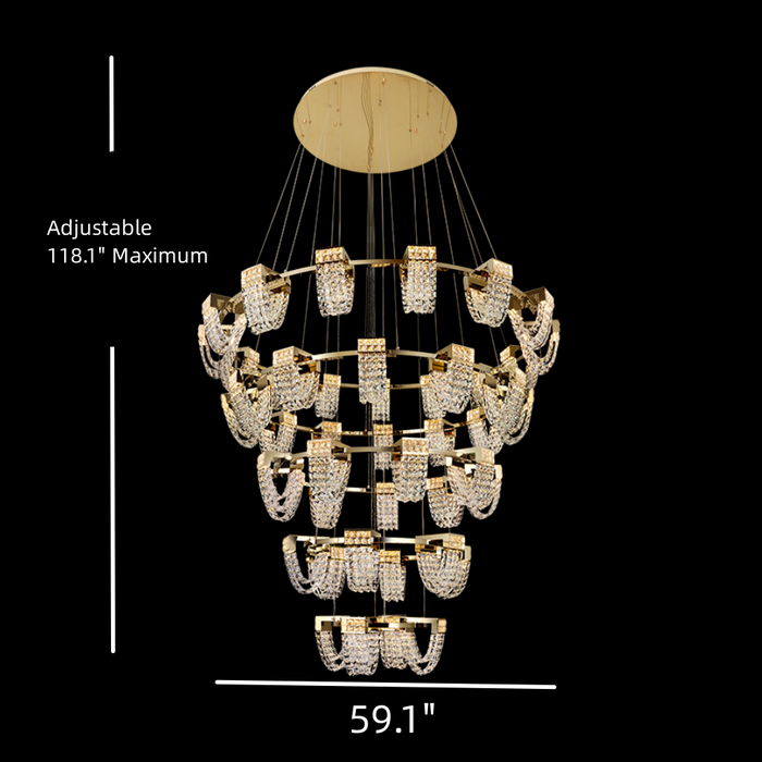Lámpara de araña de cristal moderna y lujosa en oro champán