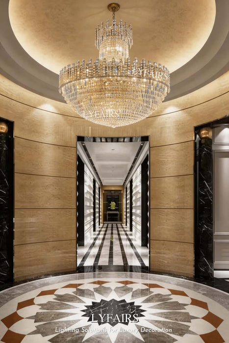 Luxury Hotel Hallway Ceiling Lighting Fixture Large Round Crystal Chandelier for Foyer/Living Room