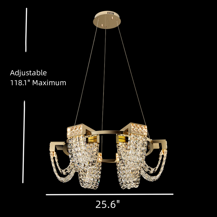 Lampadario moderno di lusso in cristallo di recente color oro champagne