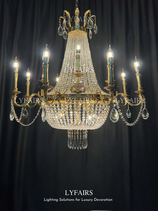 8/12/15 luci decorative impero in ottone candele lampadario di cristallo romantico foyer soggiorno plafoniera in finitura rame puro