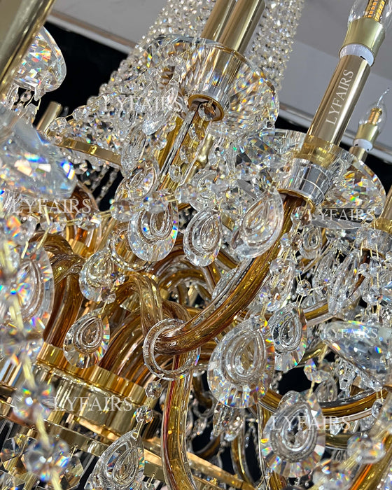 Candelabro de cristal de lujo con vela multicapa de estilo europeo Extra grande, accesorio de iluminación decorativo para vestíbulo/escalera de arte dorado