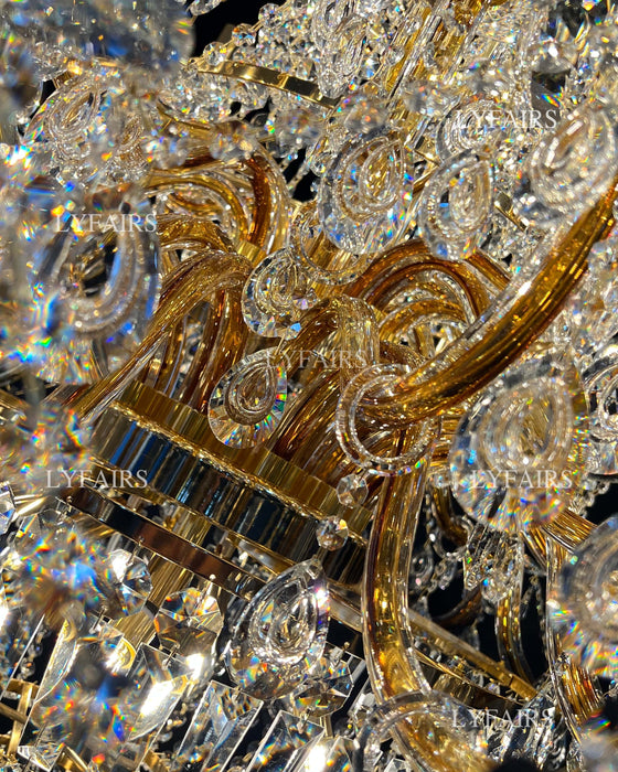 Candelabro de cristal de lujo con vela multicapa de estilo europeo Extra grande, accesorio de iluminación decorativo para vestíbulo/escalera de arte dorado