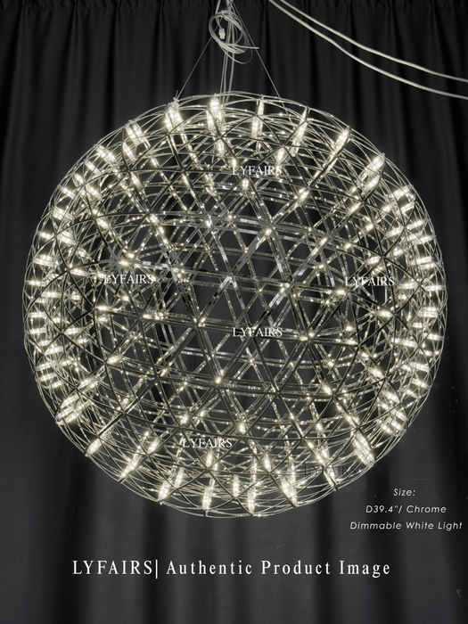 Round Starry Sky Chandelier Light Fire Ball Ceiling Lighting for Living Room/Cottage/High-ceiling
