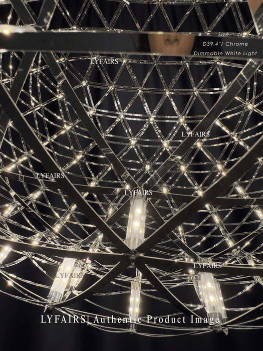 Round Starry Sky Chandelier Light Fire Ball Ceiling Lighting for Living Room/Cottage/High-ceiling