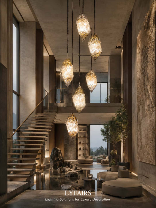 Luxury Organic Irregular Cocoon-like Natural Smoky Crystal Pendant Light