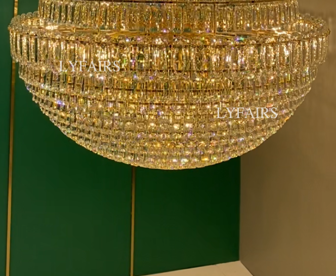Golden Era Luxury Grand Fountain Crystal Chandelier for Staircase/Foyer/Living Room