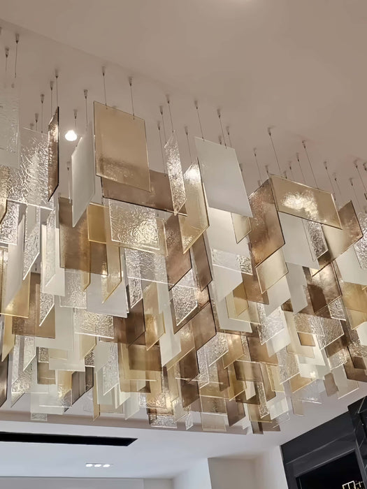 Modern Layered Amber & Clear Textured Glass Panel Ceiling Light for Hotel Lobby/Living Room