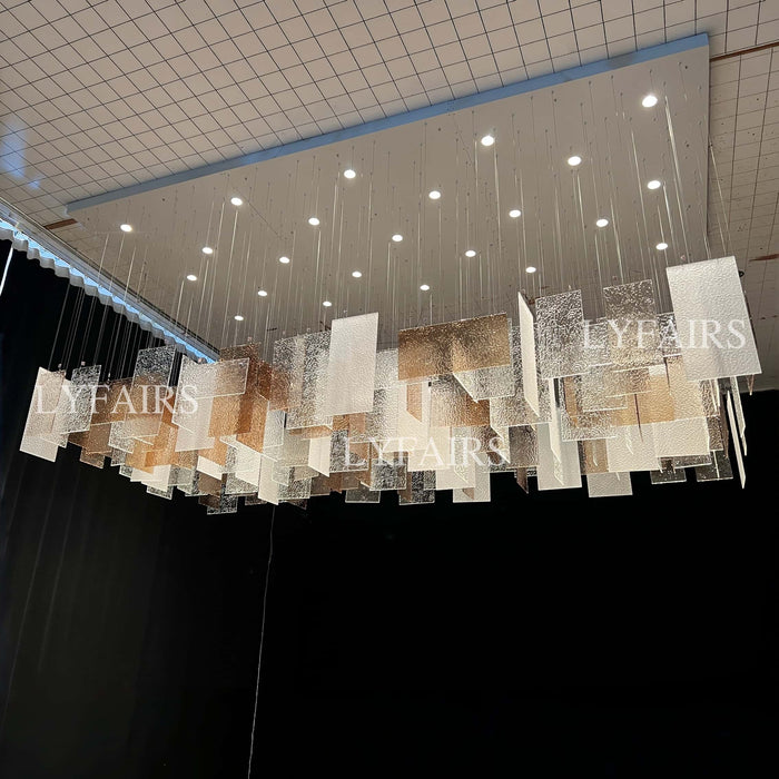 Modern Layered Textured Glass Panel Ceiling Light for Hotel Lobby/Living Room