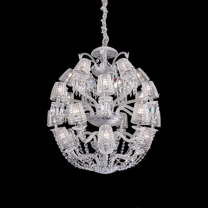 Lámpara de araña de cristal de lujo con pantalla de tela