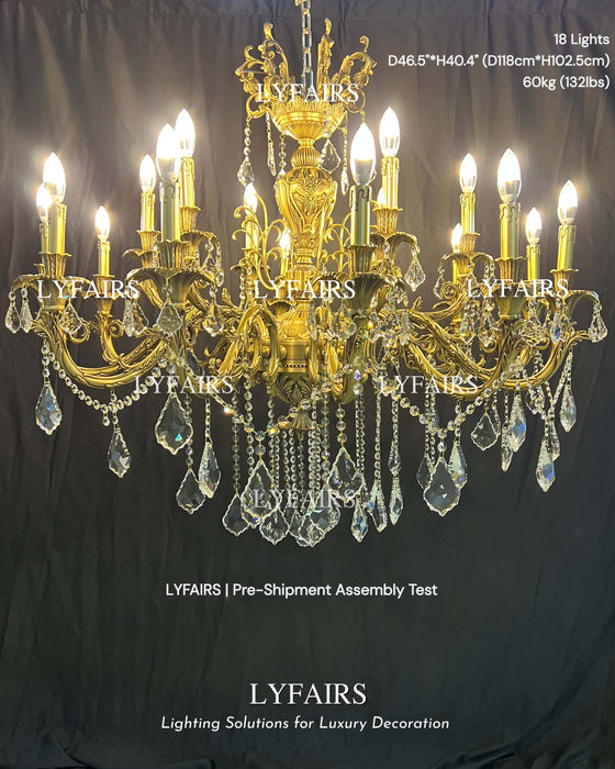 Baroque Revival Unique Patterned Antique Brass Chandelier Set
