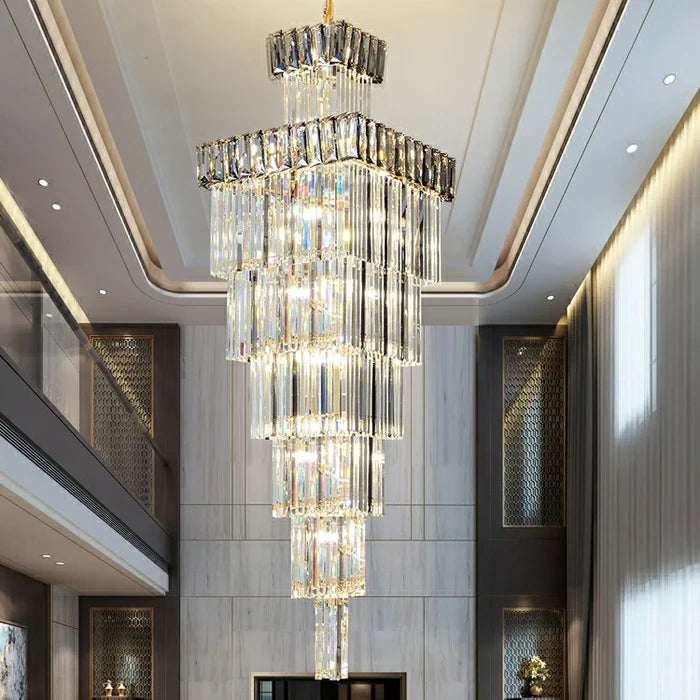 Custom Extra Large Vertical Crystal Staircase Chandelier in Gray Brim