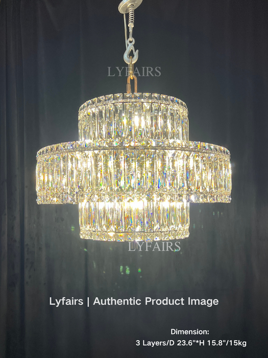 Delicate Light Luxury Multi-layers Silver Round Crystal Chandelier For Living/Dining Room/Bedroom/Cloakroom