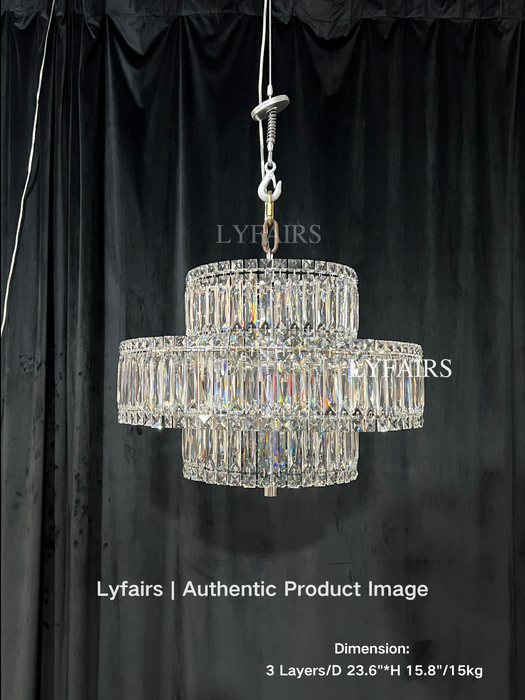 Delicate Light Luxury Multi-layers Silver Round Crystal Chandelier For Living/Dining Room/Bedroom/Cloakroom