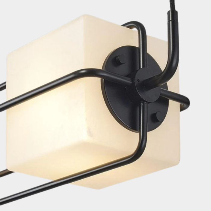 Designer Modern Geometric Grid-Form Handblown Glass Chandelier for Low Ceilings