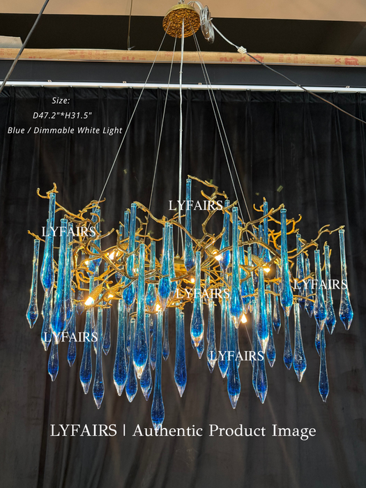 Elegante Candelabro con Gotas de Glaseado en Rama Azul para Comedor