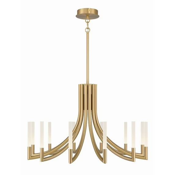 Modern Burnished Gold 12-Light Frosted Acrylic Chandelier