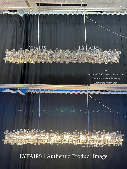 Lámpara colgante de cristal de colección de bloques irregulares de arte extragrande para sala de estar/comedor