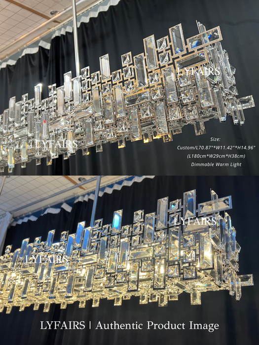 Lámpara colgante de cristal de colección de bloques irregulares de arte extragrande para sala de estar/comedor