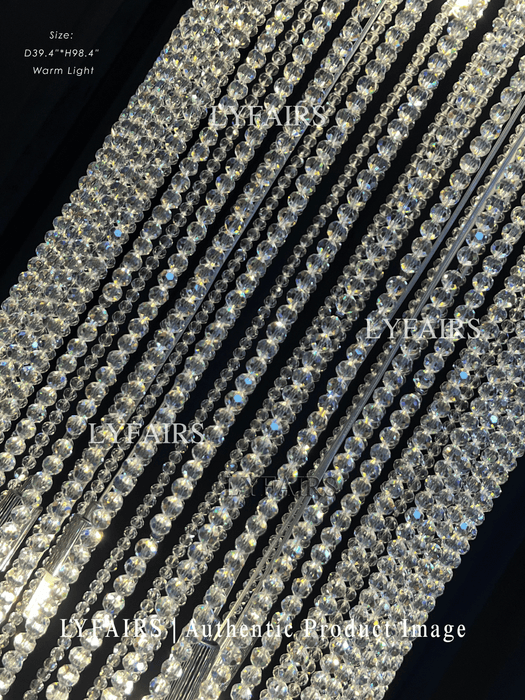 Lampadario di cristallo a soffitto di lusso a cascata argento extra large con montaggio a incasso per soggiorno/sala duplex dal soffitto alto