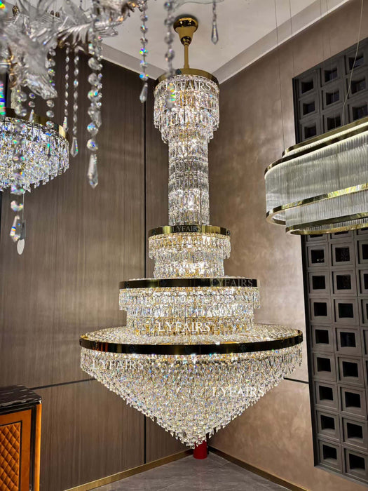 Extra Large 3-layer Conical Funnel Crystal Chandelier For High-ceiling Foyer/Hallway/Entryway