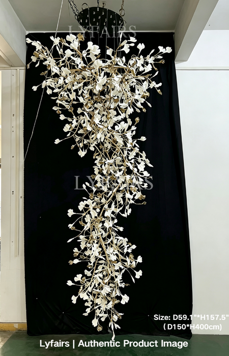 Extra Large Ceramics Ginkgo Leaves Twig Chandelier for High Ceiling Living Room/Hotel Hall