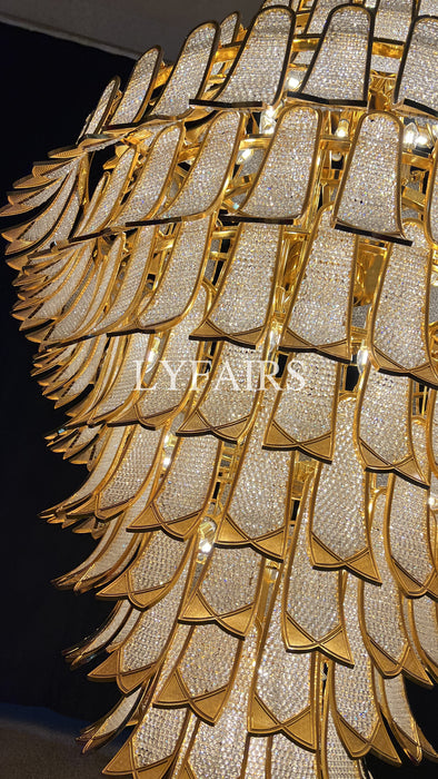 Lampadario in vetro a sospensione in oro a più livelli di lusso extra large per scale/grande stanza dal soffitto alto