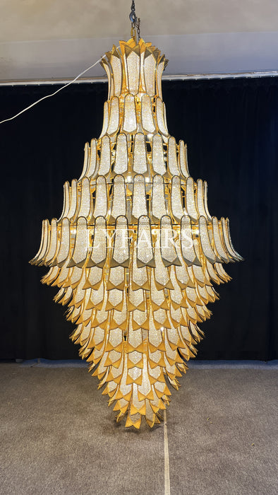 Lampadario in vetro a sospensione in oro a più livelli di lusso extra large per scale/grande stanza dal soffitto alto