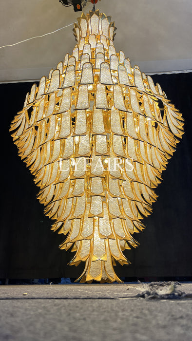 Lampadario in vetro a sospensione in oro a più livelli di lusso extra large per scale/grande stanza dal soffitto alto