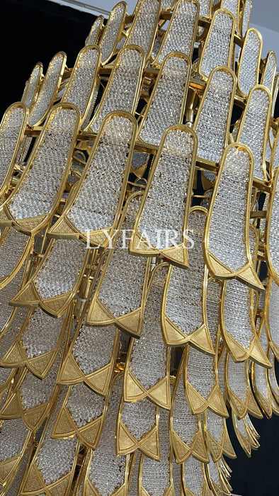 Lampadario in vetro a sospensione in oro a più livelli di lusso extra large per scale/grande stanza dal soffitto alto