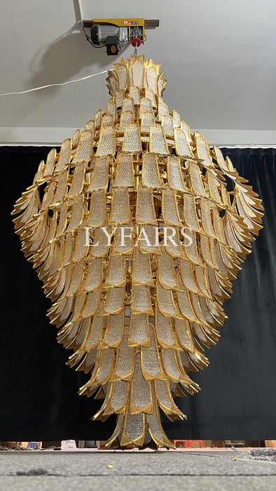 Lampadario in vetro a sospensione in oro a più livelli di lusso extra large per scale/grande stanza dal soffitto alto