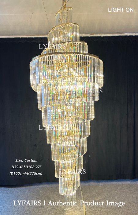 Extra Large Luxury Spiral Crystal Chandelier in Gold Finish