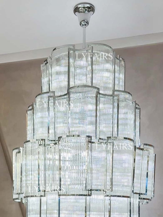 Extra Large Modern Luxury Tiered Crystal Column Chandelier