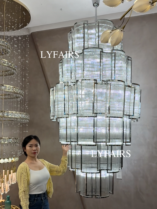 Extra Large Modern Luxury Tiered Crystal Column Chandelier