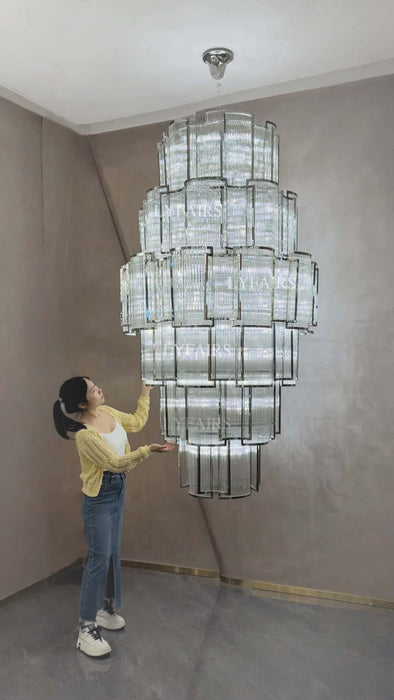 Extra Large Modern Luxury Tiered Crystal Column Chandelier