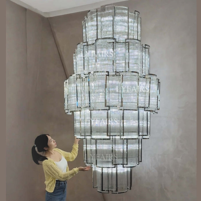Extra Large Modern Luxury Tiered Crystal Column Chandelier