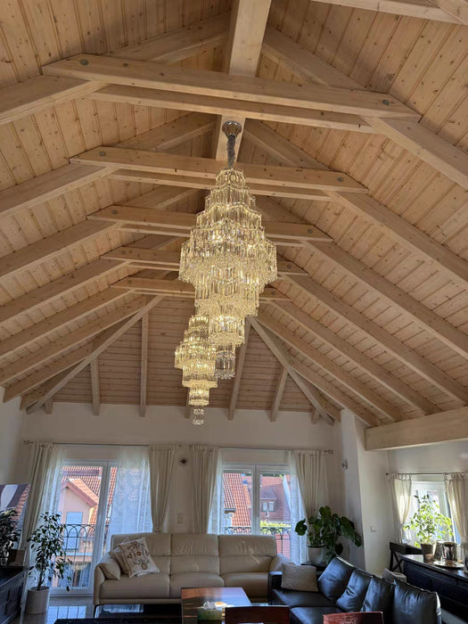 Lampadario di cristallo a più livelli extra large Plaza Hall Foyer Soggiorno Scala Apparecchio di illuminazione a soffitto con finitura cromata / argento