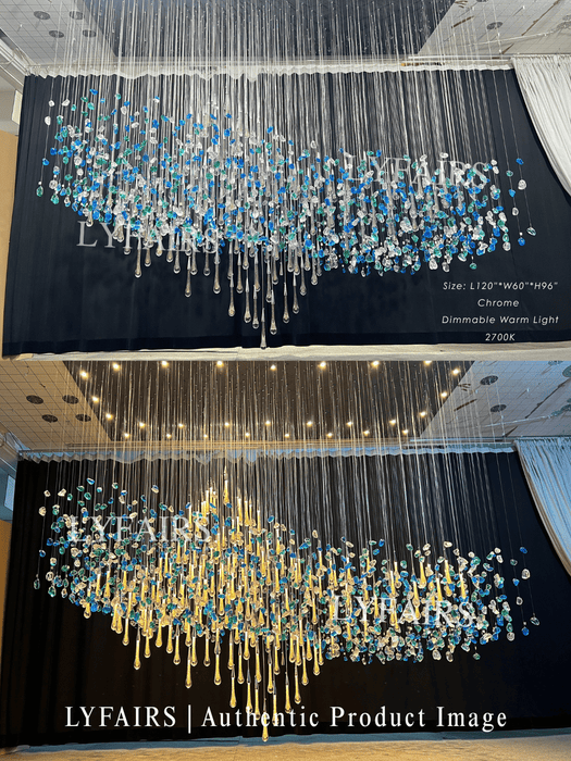 Extra Large Floating Glass Raindrop Colorful Stone Chandelier for Hotel/Restaurant/Villa